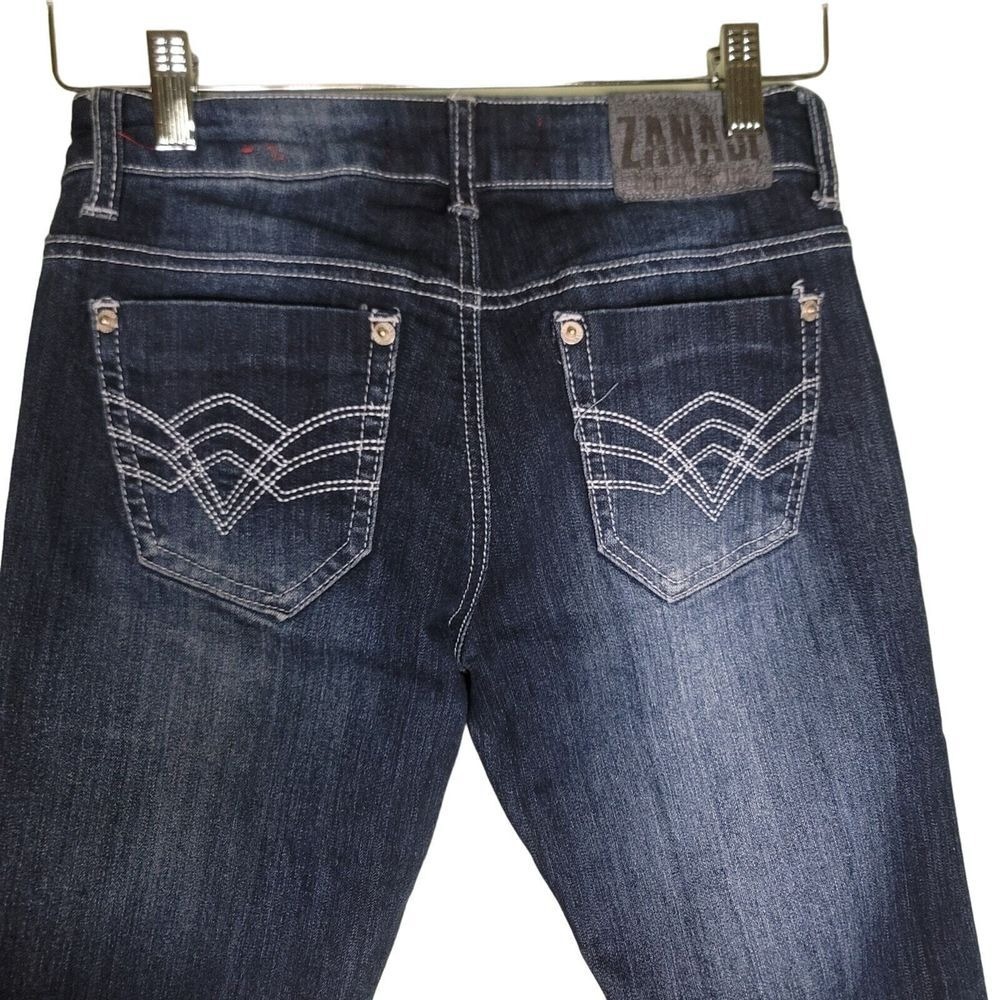 Zana Di Skinny Jeans 3‎ Dark Wash Embroidered Pockets Low Rise Raw Hem Western